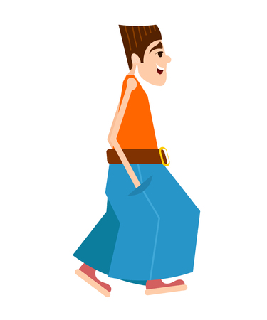 Abstract figure of a young man in wide pants on a white background. The young hipster. 
Flat style. Vector illustrationのイラスト素材