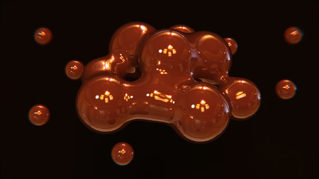 Abstract cinnamon spherical forms on a dark background.3D render. Illustration of milk chocolate particles.の写真素材