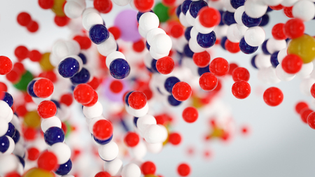 Abstract chemistry background with molecules. 3d illustration of chemical elementsの写真素材