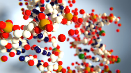 Abstract chemistry background with molecules. 3d illustration of chemical elementsの写真素材