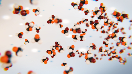 Abstract chemistry background with molecules. 3d illustration of chemical elementsの写真素材