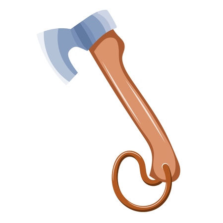 Ax with a wooden handle. Vector color illustration of a one axe cartoon style on a white background. Tool carpenter. Design Elementのイラスト素材