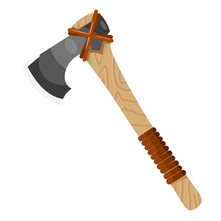 Color image of an ax on a white background. Vector illustration of an axe in a cardboard style. Tool for working on wood. Carpenter's Symbol hatchetのイラスト素材