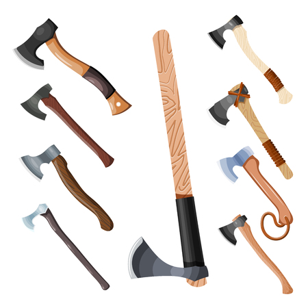 Color image set of ax. Vector illustration of a set of simple axe Cartoon style on a white background.のイラスト素材