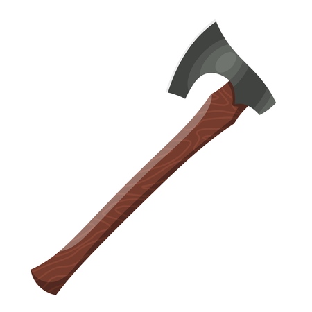 Ax with a wooden handle. Vector color illustration of a one axe cartoon style on a white background. Tool carpenter. Design Elementのイラスト素材