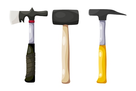 Color image of a set of hammers on a white background. Vector illustration of a set of hammers in Cartoon styleのイラスト素材