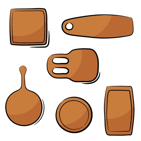 Color image of a set of kitchen cutting boards in a cardboard style on a white background. Vector illustrationのイラスト素材