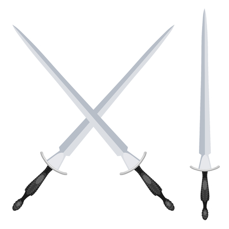 An old weapon on a white background. Crossed swords. Vector illustration of a cartoon styleのイラスト素材