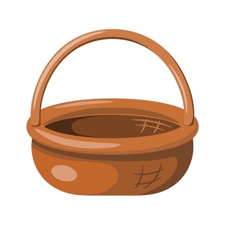 Colored illustration of a wicker basket basket on a white background in a cartoon style. Vector illustrationのイラスト素材