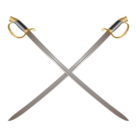Color image of two crossed vintage sabers on a white background. Vector illustration of retro swordsのイラスト素材