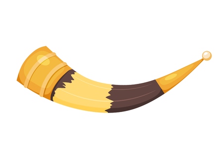 Color image of a traditional Caucasian cup made from a bull's horn in a cardboard style on a white background. Vector illustration of a wine cow hornのイラスト素材