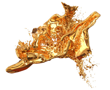 Gold splash on a white background. 3D illustrationの写真素材