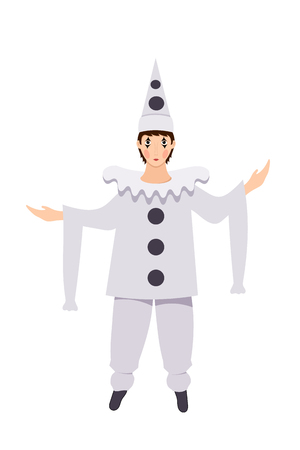 Color image of a pierro on a white background. The doll of the Italian theater Pierrot Delaro, an isolated object. Vector illustration of a theatrical character.のイラスト素材