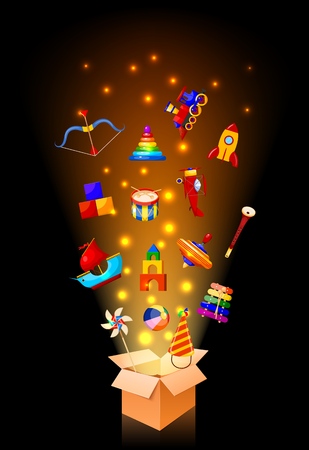 Color image group of icons of children's toys in box . Set of Isolated objects.のイラスト素材
