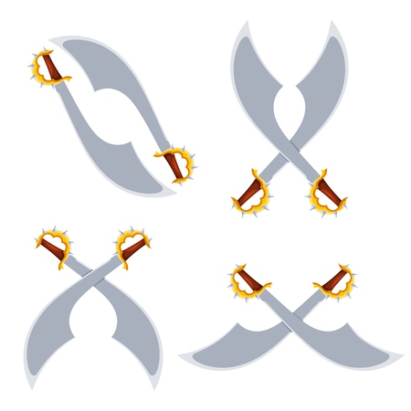 Set of crossed pirate sabers in a cardboard style on a white background. Isolated object illustration.のイラスト素材