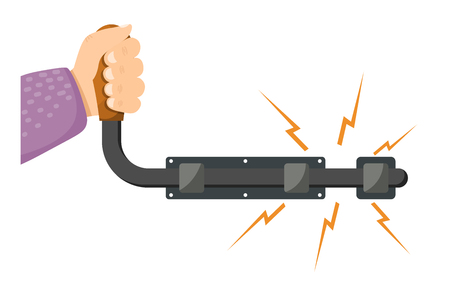 Vector illustration of an open metal latches with hand on a white background.のイラスト素材