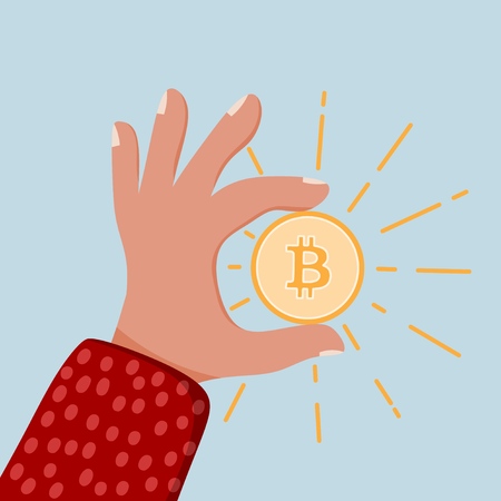 Color image of a male hand with bitcoin. Concepts of crypto-currencies.のイラスト素材