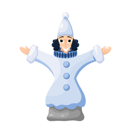Doll of art del art in a blue suit on a white background. Isolated object. Italian Pierrot. Glove doll puppet theater for children.のイラスト素材