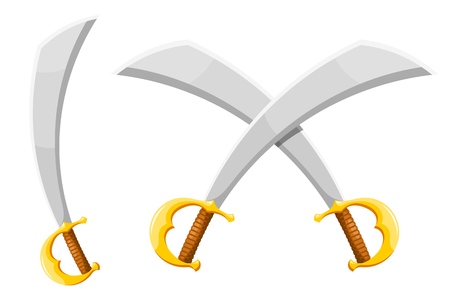 Colorful cartoon style image of a pirate saber on a white background. Crossed pirate sabers isolated object.のイラスト素材