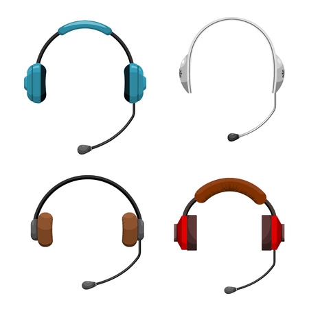 Set of icons for the headset. Cartoon set of headphones vector icons for web design, isolated on white background. Vector illustration of a medium of communicationのイラスト素材