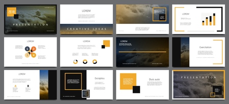Presentation template for flyer, brochure, product, promotion, advertising,  report, banner, business, modern style on black and yellow color background. vector illustrationのイラスト素材