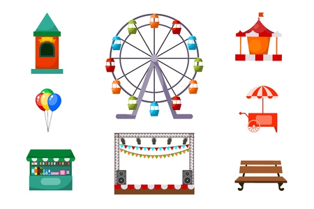 Set of amusements in the park. Vector illustrationのイラスト素材
