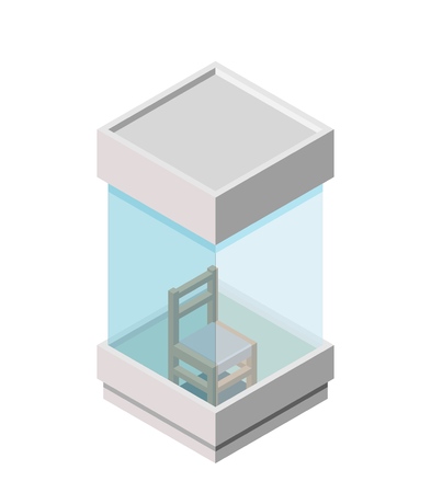 Guard box at the road is not a white background.  Booth with glass windows and a chair inside. Isometric style. Trend Image. Vector illustrationのイラスト素材