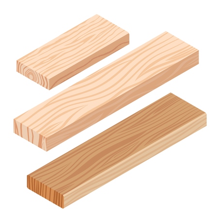 Realistic isometric rasped wooden timber plank for building construction or floring. Wooden board on a white background. Vector illustrationのイラスト素材