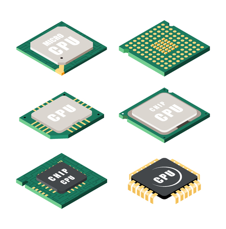 Set of processor icons. Micro chips on a white background in  isometric  style. Vector illustrationのイラスト素材