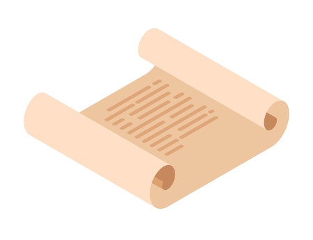 Scroll of vintage paper on a white background in isometric style. Retro papyrus illustration vectorのイラスト素材