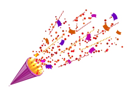 Bright party cracker with kofetti in isometric style on a white background. Exploding slapstick for a holiday, party, congratulations and birthday. Vector illustration of popperのイラスト素材