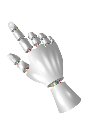 Vector illustration of a mechanical palm on a white background. Robot hand with pointing finger, isolated object. Future technology concept.のイラスト素材