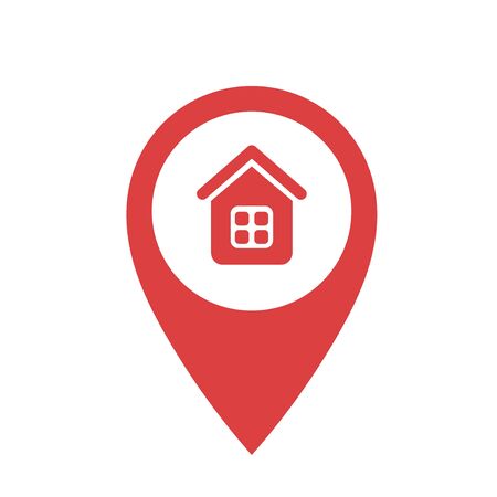 Red point with house icon on a white background. Vector illustrationのイラスト素材