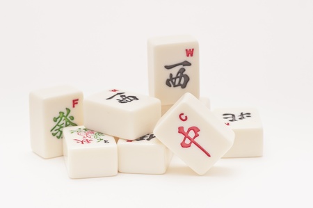 Studio shot of Mahjong pieces on white backgroundの写真素材