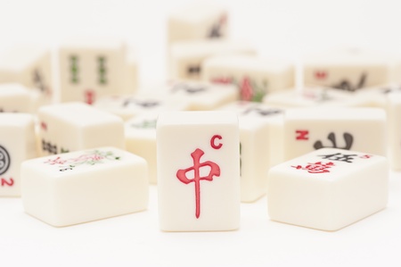 Studio shot of Mahjong pieces on white backgroundの写真素材