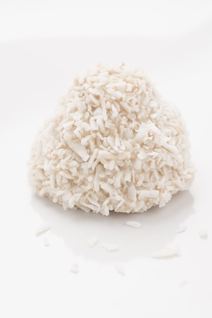 Closeup of sweet pastry with coconut toppingの写真素材