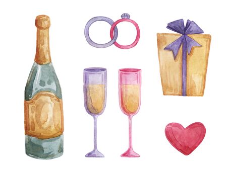 Watercolor illustration wedding accessories. holiday decoration.の写真素材