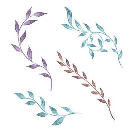Wedding bouquet. Flowers, feathers, leaves, branches. Watercolor drawing. Element for decoration. Registration of wedding invitations, certificates.の写真素材