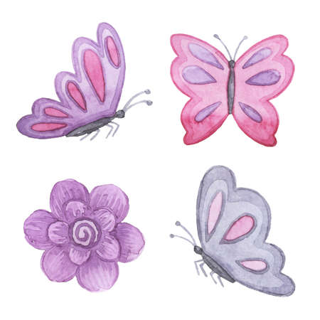 Watercolor drawing butterflies. Registration of invitations, certificates.の写真素材