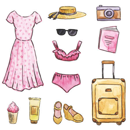 watercolor travel setの写真素材
