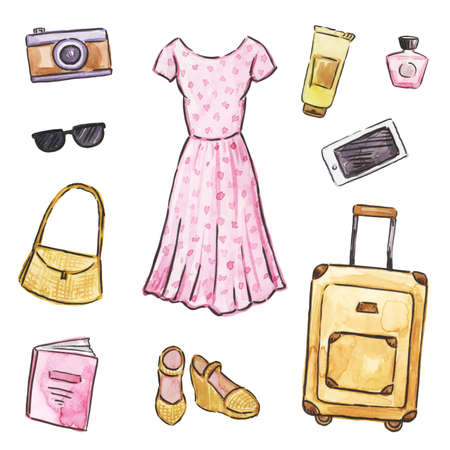 watercolor travel setの写真素材
