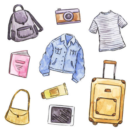 watercolor travel setの写真素材