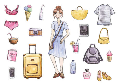watercolor travel setの写真素材