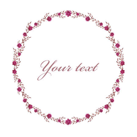 Watercolor frame. Flowers and leaves. Perfect for pictures,  clock and printing tableware, lettering, wedding, invitations, cards, discs, quotes.の写真素材