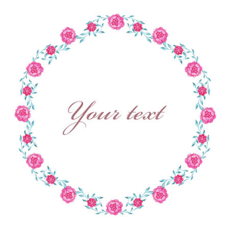 Watercolor frame. Flowers and leaves. Perfect for pictures,  clock and printing tableware, lettering, wedding, invitations, cards, discs, quotes.の写真素材