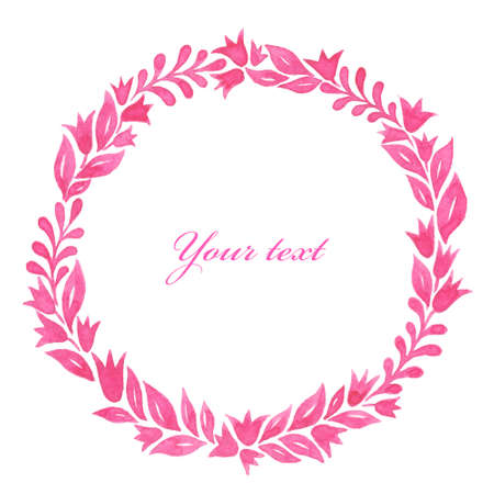 Watercolor frame. Flowers and leaves. Perfect for pictures,  clock and printing tableware, lettering, wedding, invitations, cards, discs, quotes.の写真素材