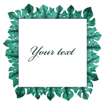 Watercolor frame. Flowers and leaves. Perfect for pictures,  clock and printing tableware, lettering, wedding, invitations, cards, discs, quotes.の写真素材
