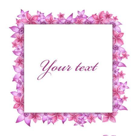 Watercolor frame. Flowers and leaves. Perfect for pictures,  clock and printing tableware, lettering, wedding, invitations, cards, discs, quotes.の写真素材