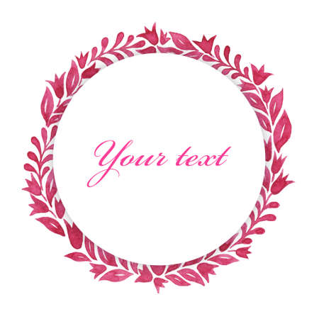 Watercolor frame. Flowers and leaves. Perfect for pictures,  clock and printing tableware, lettering, wedding, invitations, cards, discs, quotes.の写真素材