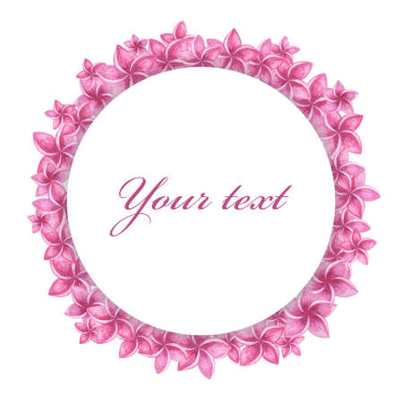 Watercolor frame. Flowers and leaves. Perfect for pictures,  clock and printing tableware, lettering, wedding, invitations, cards, discs, quotes.の写真素材